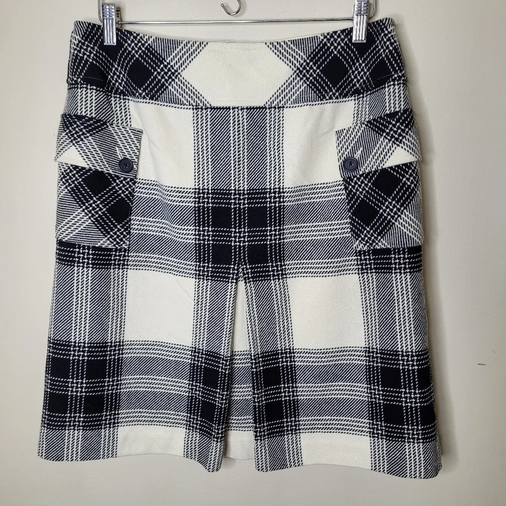 Talbots Vintage Plaid Skirt Size 12 Black & White Knit With Pockets Classic - Picture 3 of 8